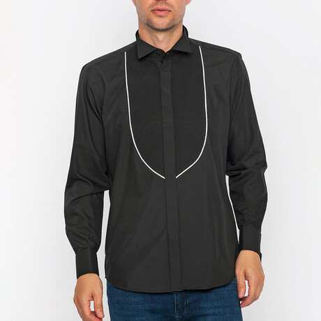 Spread Collar Tuxedo Shirt // Black (S)