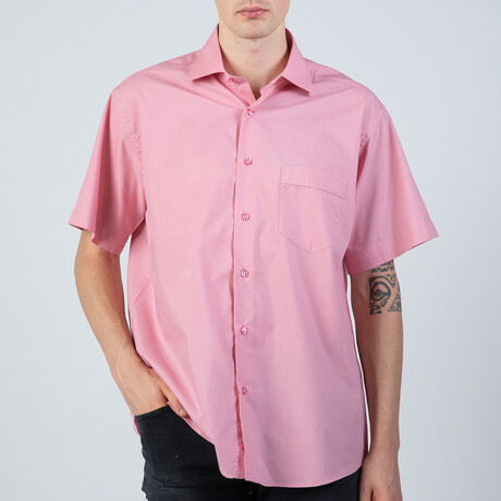 Spread Collar Short Sleeve Front Pocket Shirt // Pink (S)