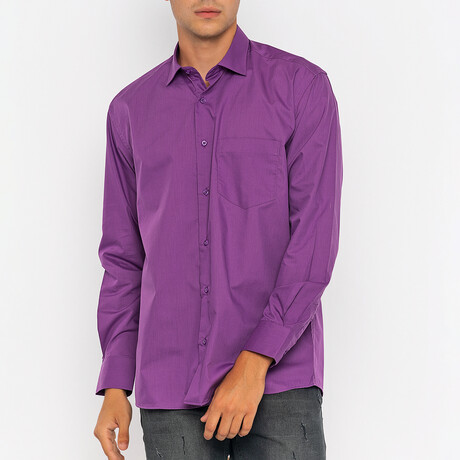 Spread Collar Front Pocket Shirt // Purple (S)