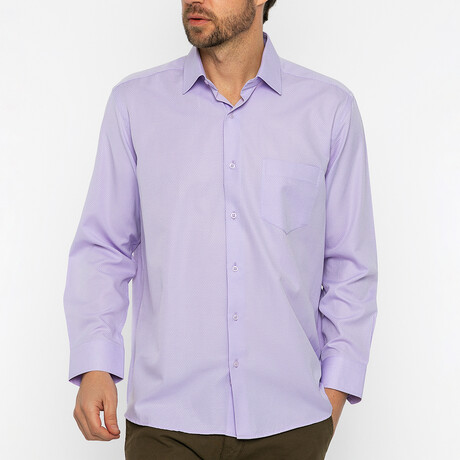 Spread Collar Diamond Pattern Front Pocket Shirt // Lilac (S)