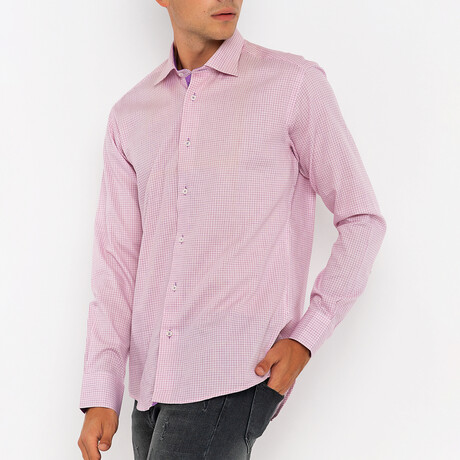 Spread Collar Square Pattern Shirt // Pink (S)