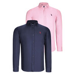 Set Of 2 Button Up Shirts // Pink + Navy (S)