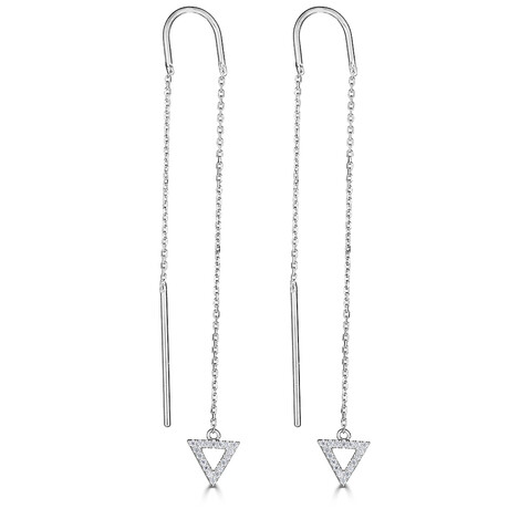 14K White Gold Diamond Triangle Outline Threader Earrings