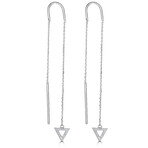14K White Gold Diamond Triangle Outline Threader Earrings