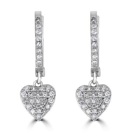 14K White Gold Diamond Heart Huggie Earrings