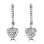14K White Gold Diamond Heart Huggie Earrings