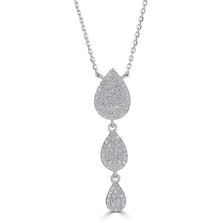 14K White Gold 0.30 ctw Natural DIamonds Pear Necklace - 16-18" Adjustable Chain