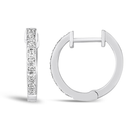 14K White Gold Diamond Huggie Earrings