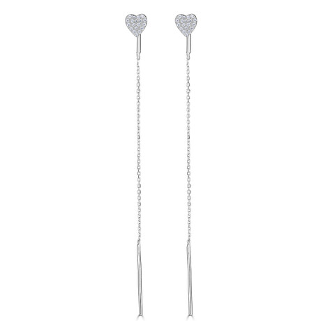 14K White Gold Diamond Filled Heart Threader Earrings V.1