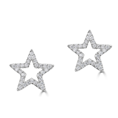 14K White Gold Diamond Star Stud Earrings