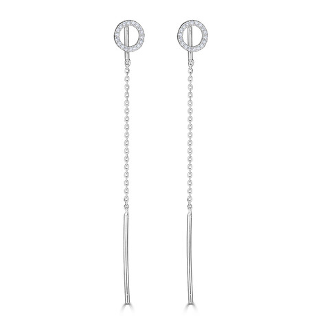 14K White Gold Diamond Circle Threader Earrings