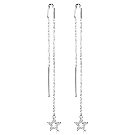 14K White Gold Diamond Star Outline Threader Earrings V.2