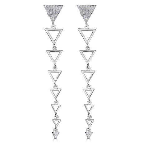14K White Gold Diamond Triangle Dangle Earrings