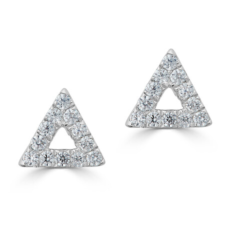 14K White Gold Diamond Triangle Stud Earrings