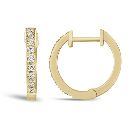 14K Yellow Gold Diamond Huggie Earrings