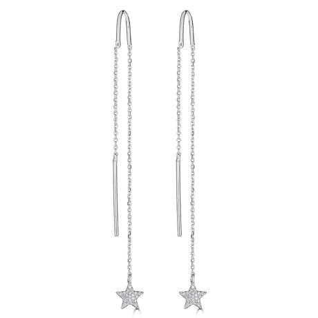14K White Gold Diamond Filled Star Threader Earrings V.2