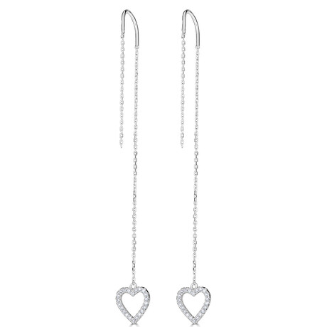 14K White Gold Diamond Heart Threader Earrings V.1