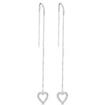 14K White Gold Diamond Heart Threader Earrings V.1