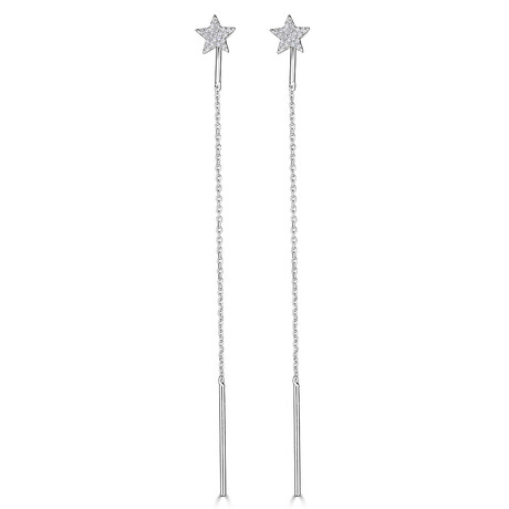 14K White Gold Diamond Filled Star Threader Earrings V.1