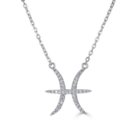 14K White Gold Diamond Pisces Necklace