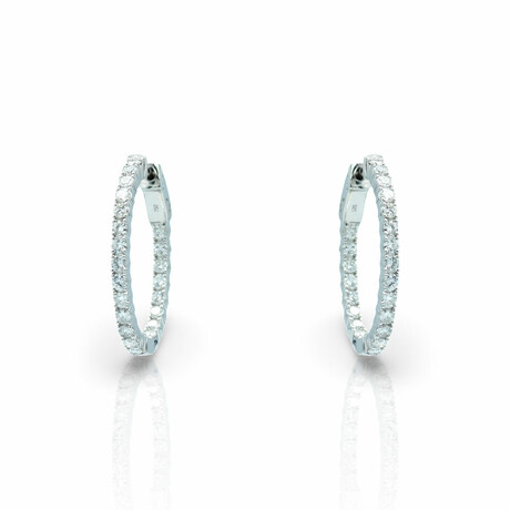 18K White Gold Diamond Oval Hoop Earrings // New
