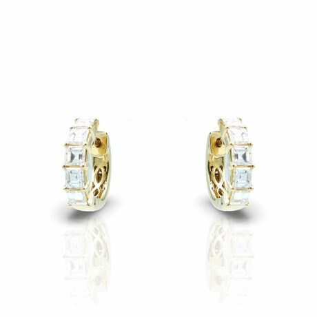 18K Yellow Gold Diamond Hoop Earrings // New