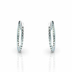 18K White Gold Diamond Oval Hoop Earrings // New