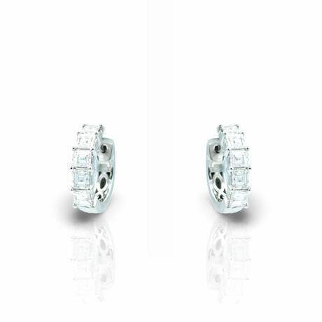 18K White Gold Diamond Hoop Earrings // New