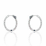 18K White Gold Diamond Oval Hoop Earrings // New