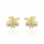 18K Yellow Gold Diamond Flower Earrings // New