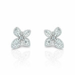 18K White Gold Diamond Flower Earrings // New