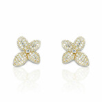 18K Yellow Gold Diamond Flower Earrings // New