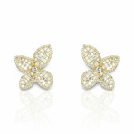 18K Yellow Gold Diamond Flower Earrings // New