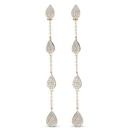 14K Yellow Gold Diamond Pear Shape Dangle Earrings