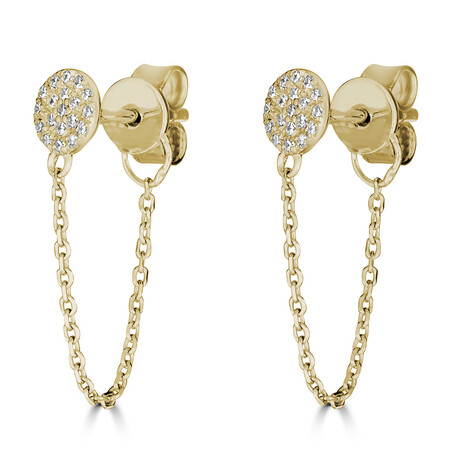 14K Yellow Gold Diamond Circle Earrings with Chain