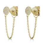 14K Yellow Gold Diamond Circle Earrings with Chain