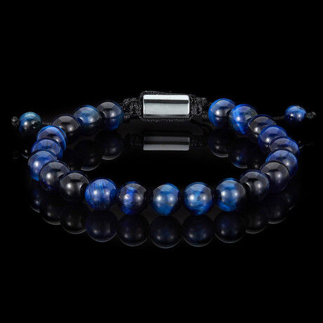 Blue Tiger Eye Stone Adjustable Bead Bracelet // 8"