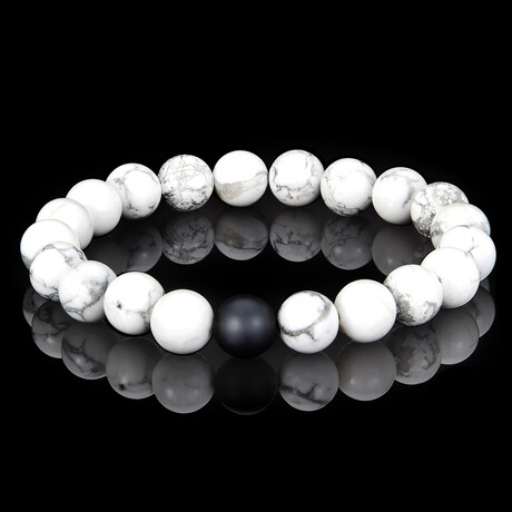 Howlite + Matte Onyx Stone Stretch Bracelet // 8.25"