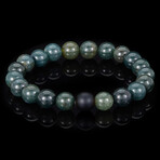 Moss Agate + Matte Onyx Stone Stretch Bracelet // 8.25"
