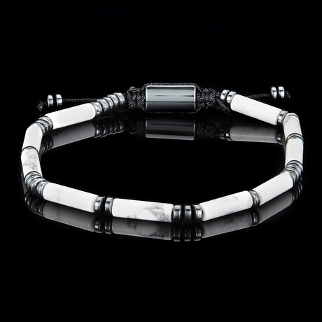 Howlite + Hematite Stone Adjustable Bracelet // 9"