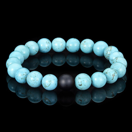 Turquoise + Matte Onyx Stone Stretch Bracelet // 8.25"