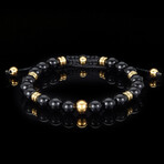 Onyx Stone + Gold Plated Stainless Steel Adjustable Bracelet // 8"