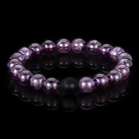 Amethyst + Matte Onyx Stone Stretch Bracelet // 8.25"