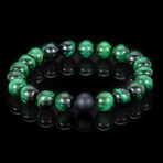 Green Tiger Eye + Matte Onyx Stone Stretch Bracelet // 8.25"