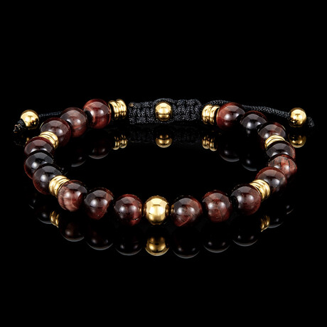 Red Tiger Eye Stone + Gold Plated Stainless Steel Adjustable Bracelet // 8"