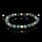 Moss Agate Stone + Gold Plated Stainless Steel Adjustable Bracelet // 8"