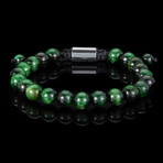 Green Tiger Eye Stone Adjustable Bead Bracelet // 8"