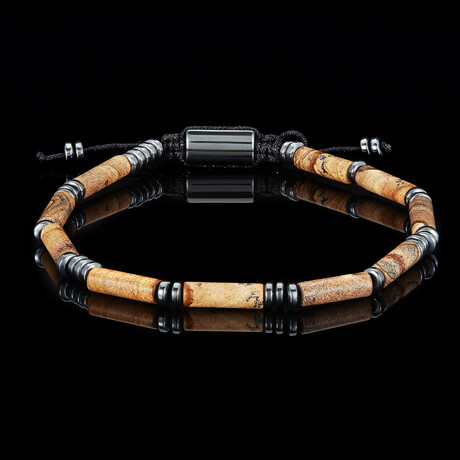 Picture Jasper + Hematite Stone Adjustable Bracelet // 9"