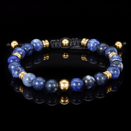 Sodalite Stone + Gold Plated Stainless Steel Adjustable Bracelet // 8"