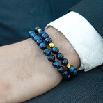 Blue Tiger Eye Stone Adjustable Bead Bracelet // 8"